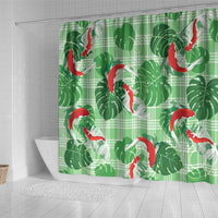 Lime Palaka Hawaii Aloha Shower Curtain Koi Pond Mix Monstera - Polynesian Pride