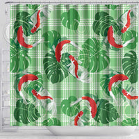 Lime Palaka Hawaii Aloha Shower Curtain Koi Pond Mix Monstera - Polynesian Pride
