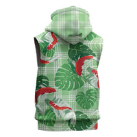 Lime Palaka Hawaii Aloha Sleeveless Zip Hoodie Koi Pond Mix Monstera - Polynesian Pride