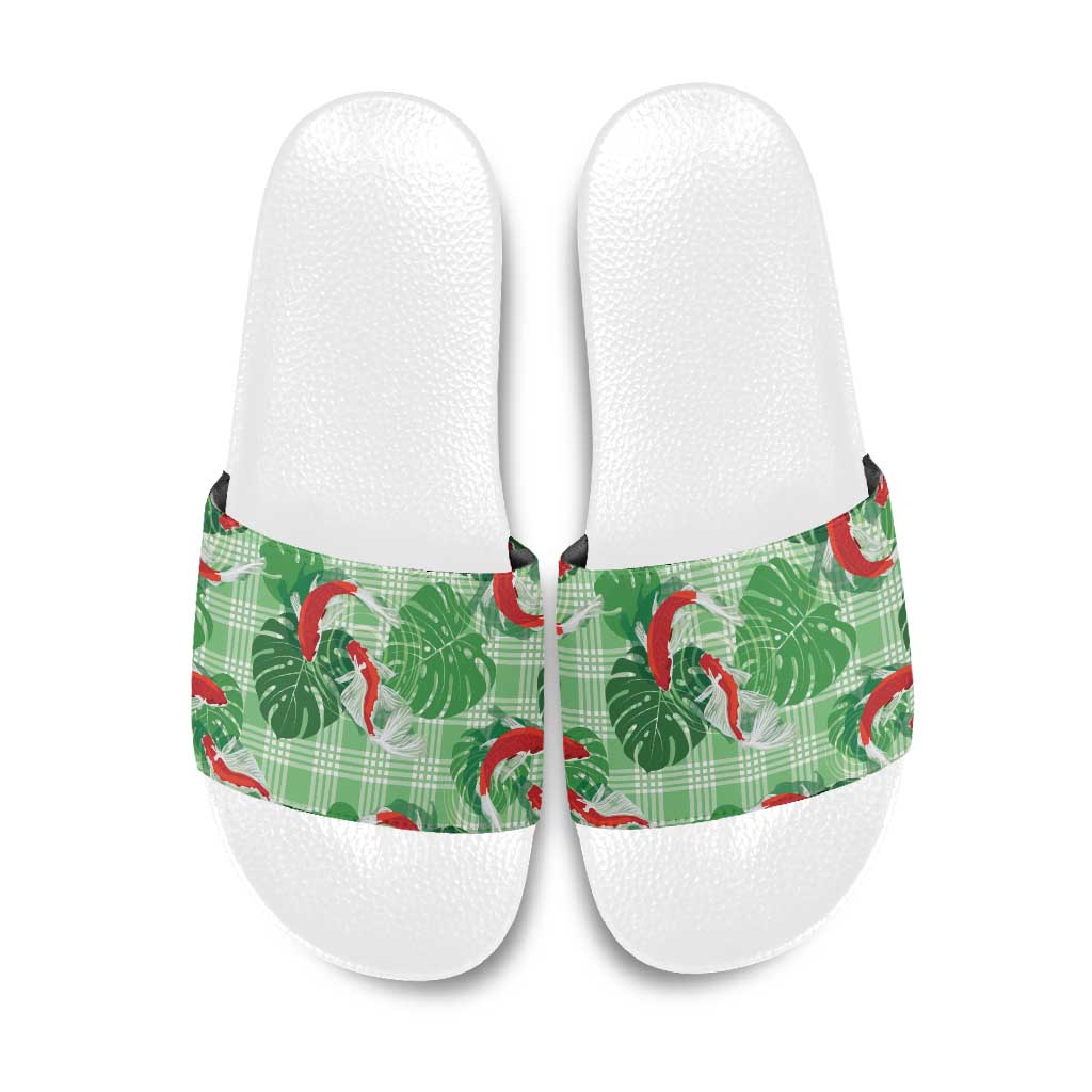 Lime Palaka Hawaii Aloha Slide Sandals Koi Pond Mix Monstera - Polynesian Pride