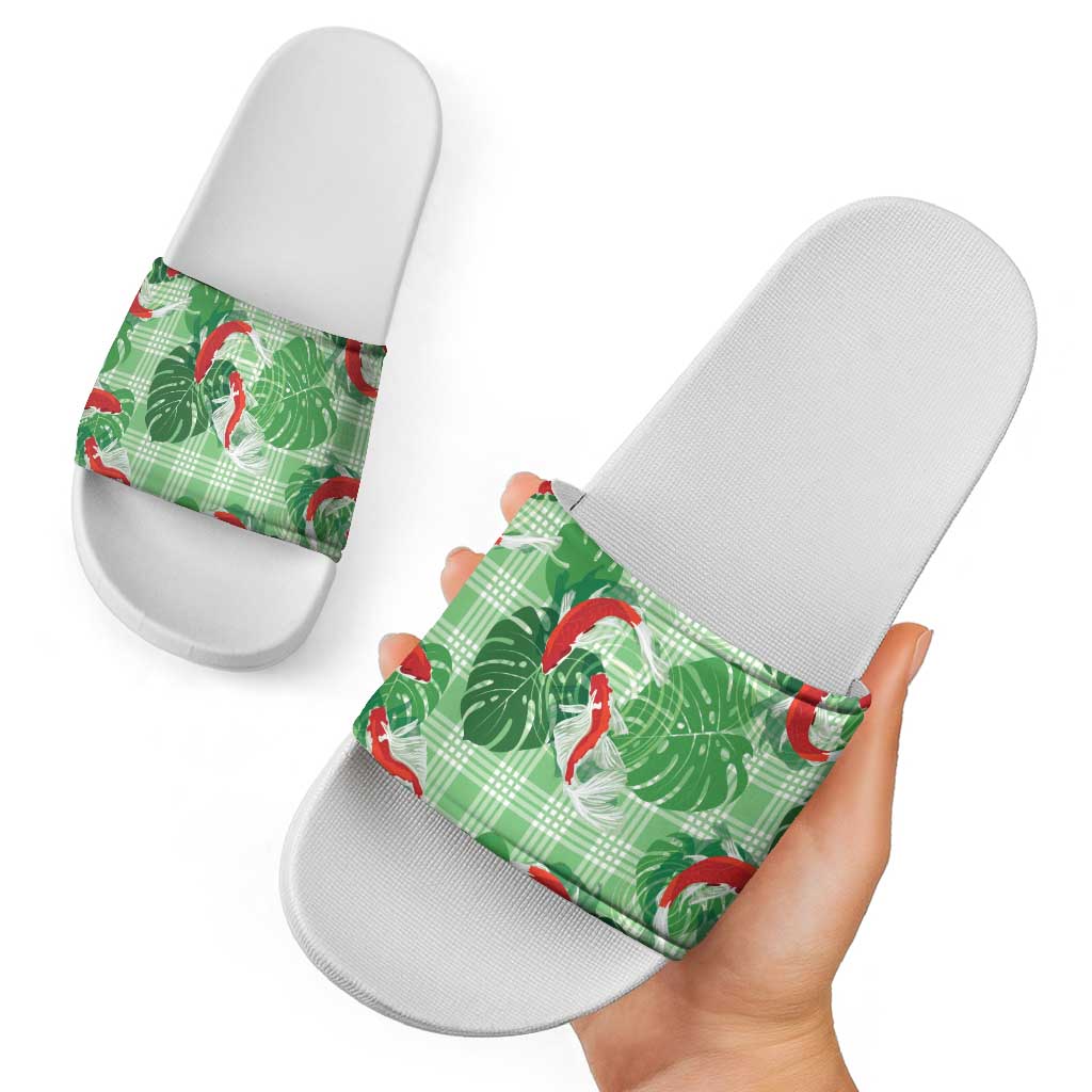 Lime Palaka Hawaii Aloha Slide Sandals Koi Pond Mix Monstera - Polynesian Pride