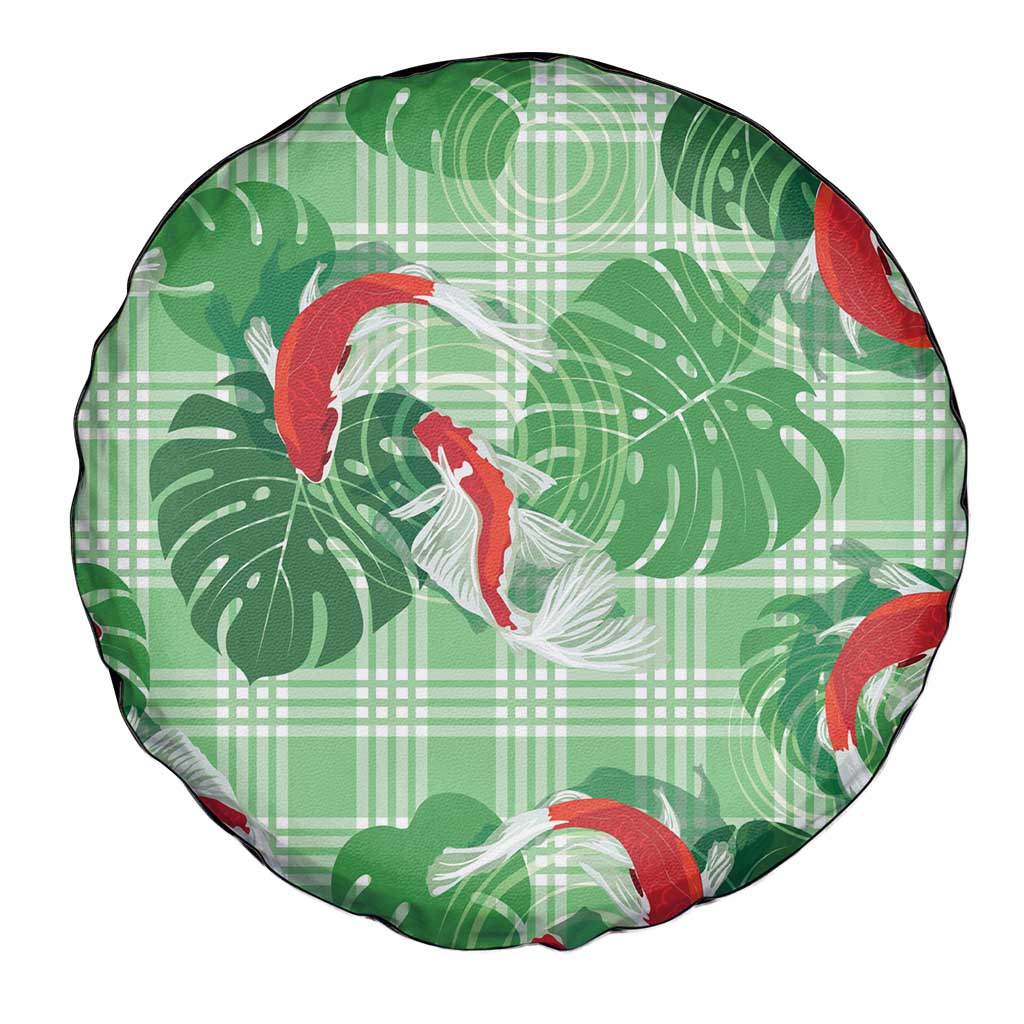 Lime Palaka Hawaii Aloha Spare Tire Cover Koi Pond Mix Monstera - Polynesian Pride