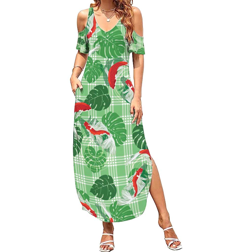 Lime Palaka Hawaii Aloha Summer Maxi Dress Koi Pond Mix Monstera - Polynesian Pride