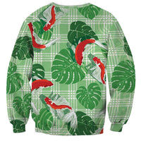 Lime Palaka Hawaii Aloha Sweatshirt Koi Pond Mix Monstera - Polynesian Pride