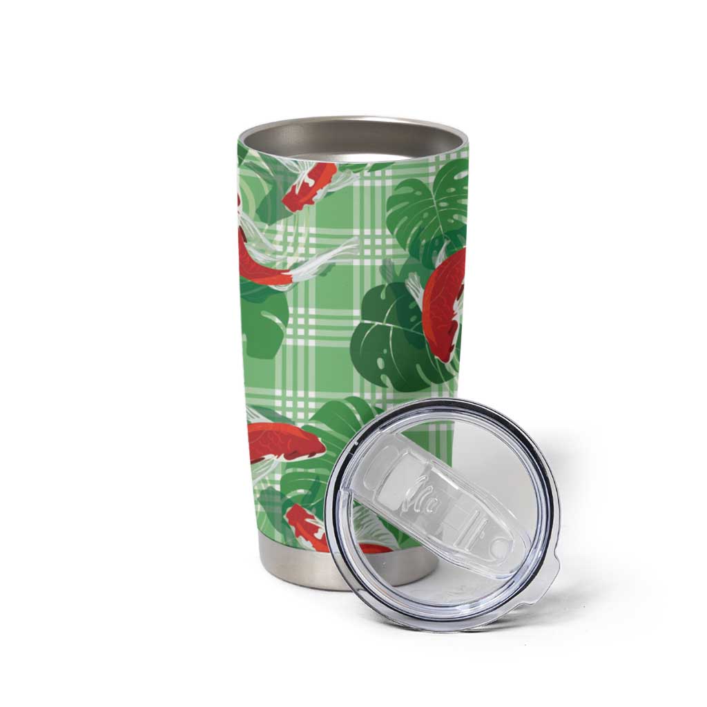 Lime Palaka Hawaii Aloha Tumbler Cup Koi Pond Mix Monstera - Polynesian Pride