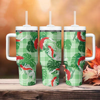 Lime Palaka Hawaii Aloha Tumbler With Handle Koi Pond Mix Monstera - Polynesian Pride