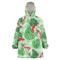 Lime Palaka Hawaii Aloha Wearable Blanket Hoodie Koi Pond Mix Monstera - Polynesian Pride