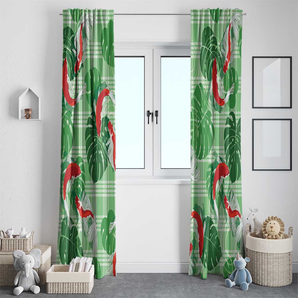 Lime Palaka Hawaii Aloha Window Curtain Koi Pond Mix Monstera - Polynesian Pride