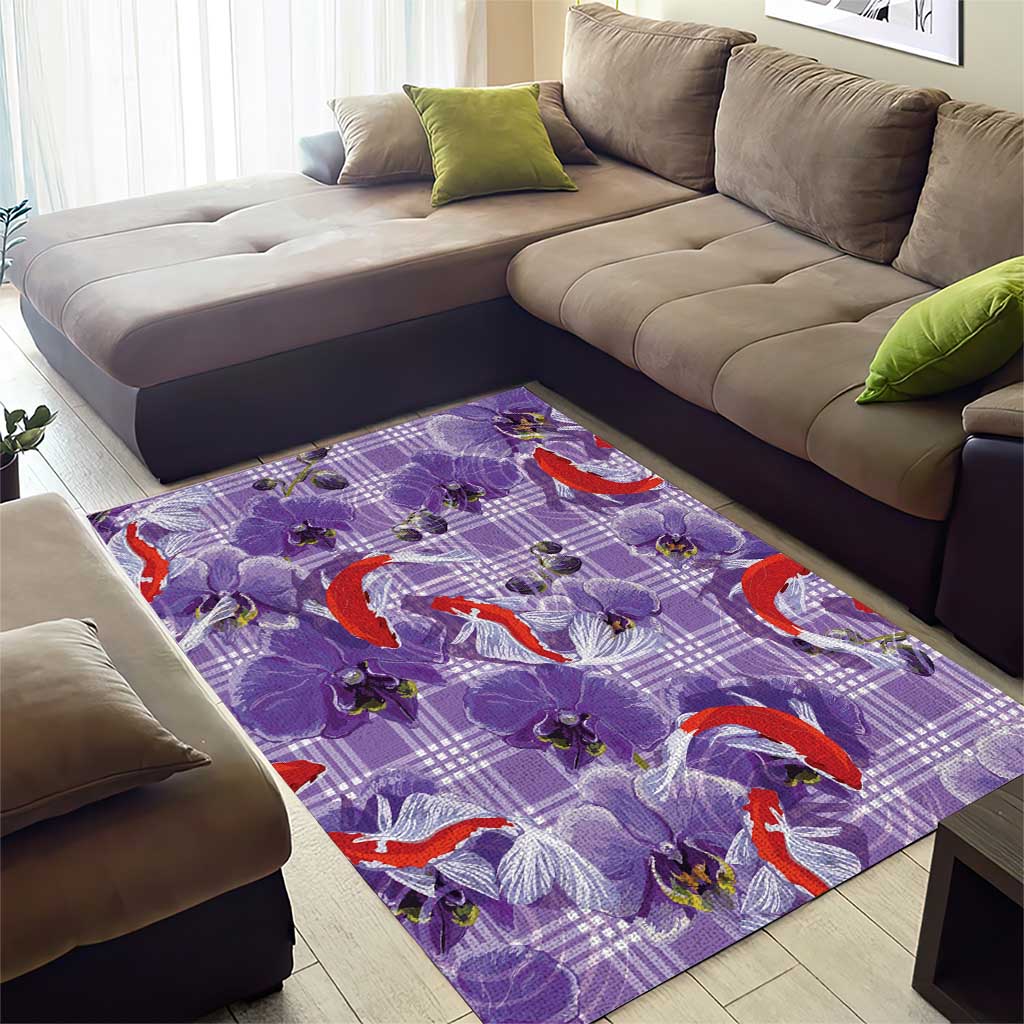 Lavender Palaka Hawaii Aloha Area Rug Koi Pond Mix Orchids - Polynesian Pride
