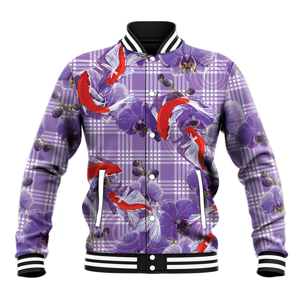 Lavender Palaka Hawaii Aloha Baseball Jacket Koi Pond Mix Orchids - Polynesian Pride