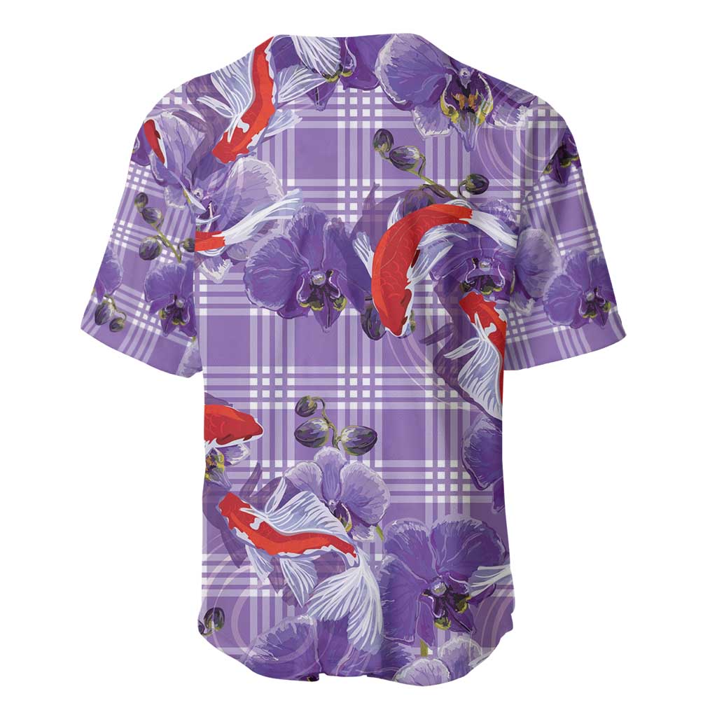 Lavender Palaka Hawaii Aloha Baseball Jersey Koi Pond Mix Orchids - Polynesian Pride