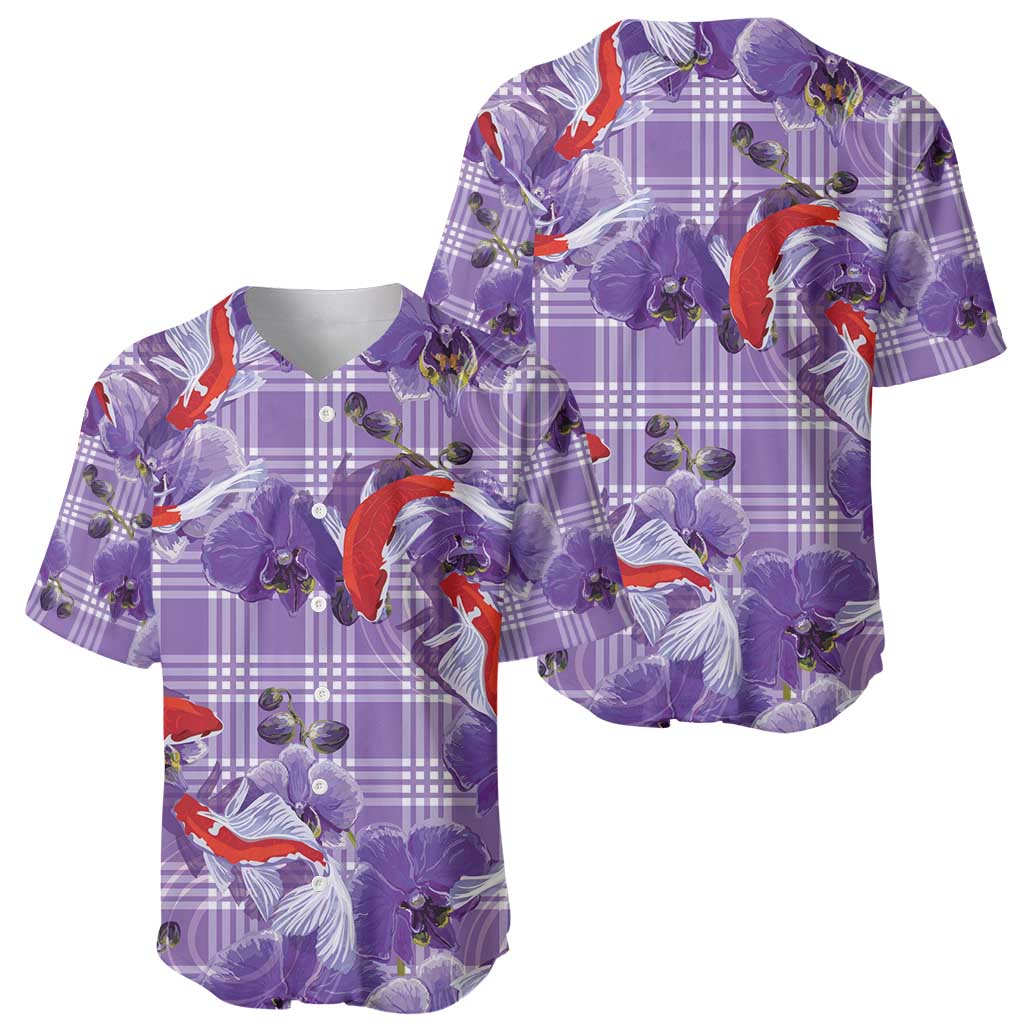 Lavender Palaka Hawaii Aloha Baseball Jersey Koi Pond Mix Orchids - Polynesian Pride