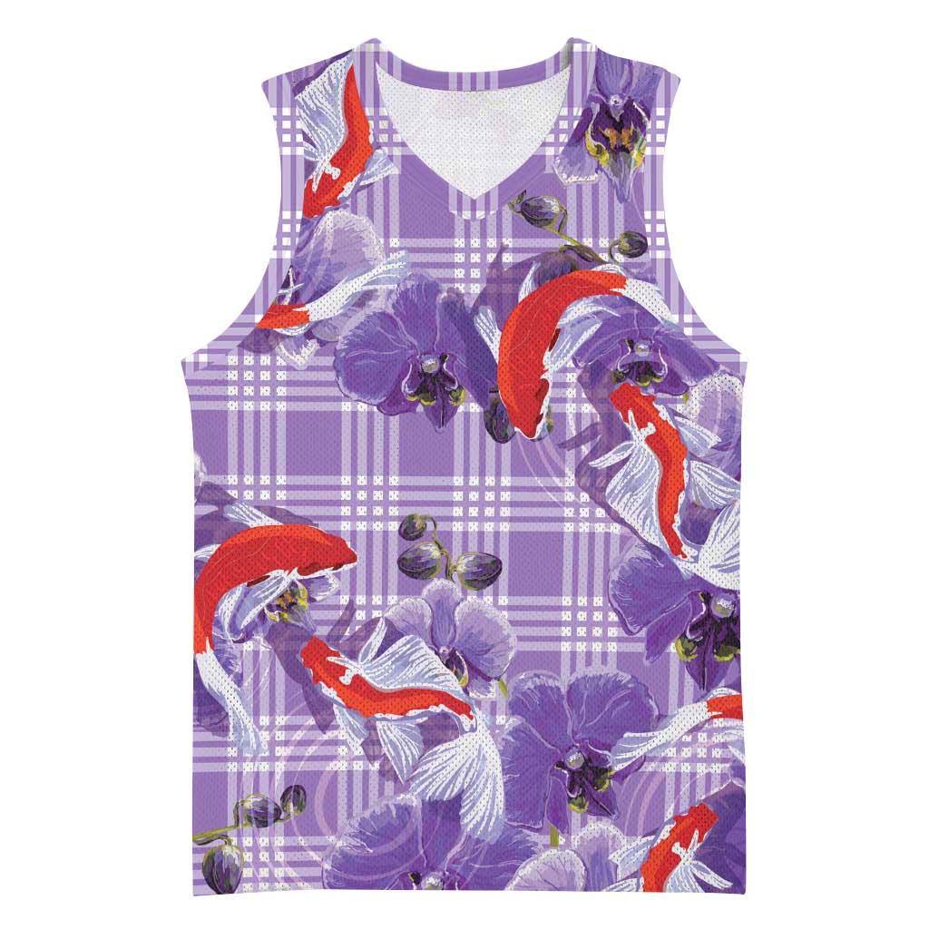 Lavender Palaka Hawaii Aloha Basketball Jersey Koi Pond Mix Orchids - Polynesian Pride