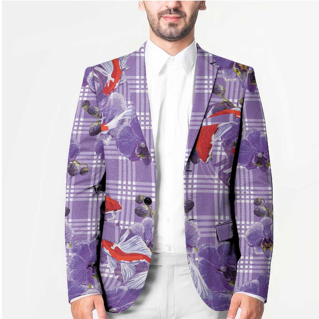 Lavender Palaka Hawaii Aloha Blazer Koi Pond Mix Orchids - Polynesian Pride