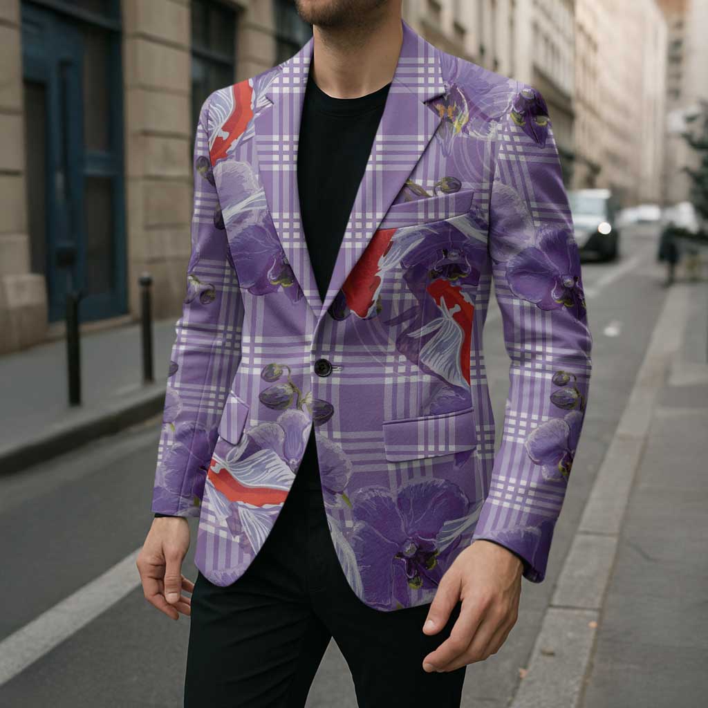 Lavender Palaka Hawaii Aloha Blazer Koi Pond Mix Orchids - Polynesian Pride
