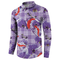 Lavender Palaka Hawaii Aloha Button Sweatshirt Koi Pond Mix Orchids - Polynesian Pride