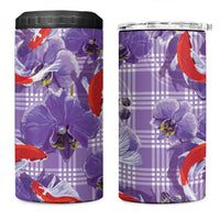 Lavender Palaka Hawaii Aloha 4 in 1 Can Cooler Tumbler Koi Pond Mix Orchids - Polynesian Pride