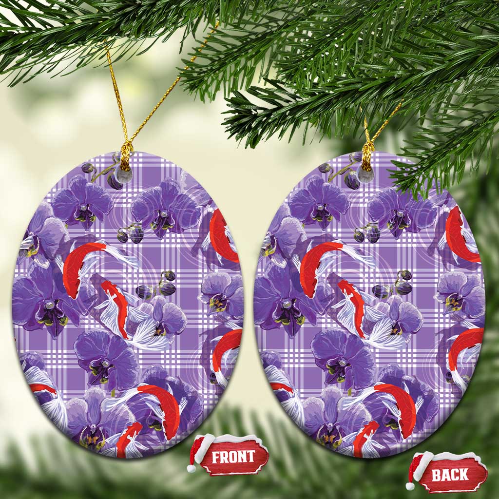 Lavender Palaka Hawaii Aloha Ceramic Ornament Koi Pond Mix Orchids - Polynesian Pride