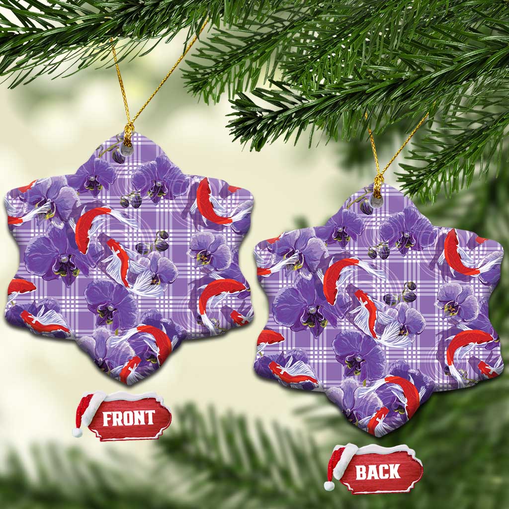 Lavender Palaka Hawaii Aloha Ceramic Ornament Koi Pond Mix Orchids - Polynesian Pride