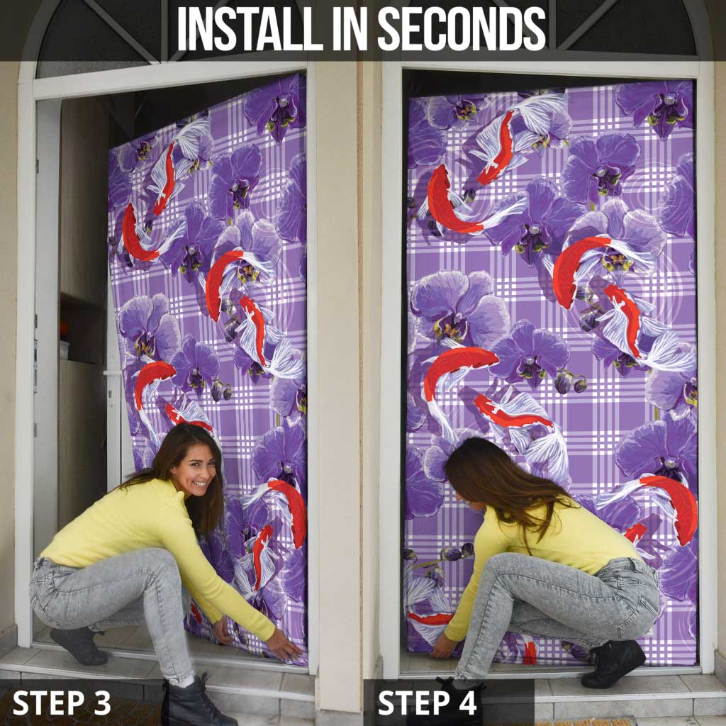 Lavender Palaka Hawaii Aloha Door Cover Koi Pond Mix Orchids - Polynesian Pride