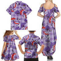 Lavender Palaka Hawaii Aloha Family Matching Summer Maxi Dress and Hawaiian Shirt Koi Pond Mix Orchids - Polynesian Pride