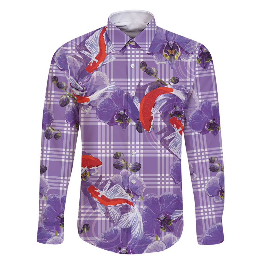 Lavender Palaka Hawaii Aloha Family Matching Summer Maxi Dress and Hawaiian Shirt Koi Pond Mix Orchids - Polynesian Pride