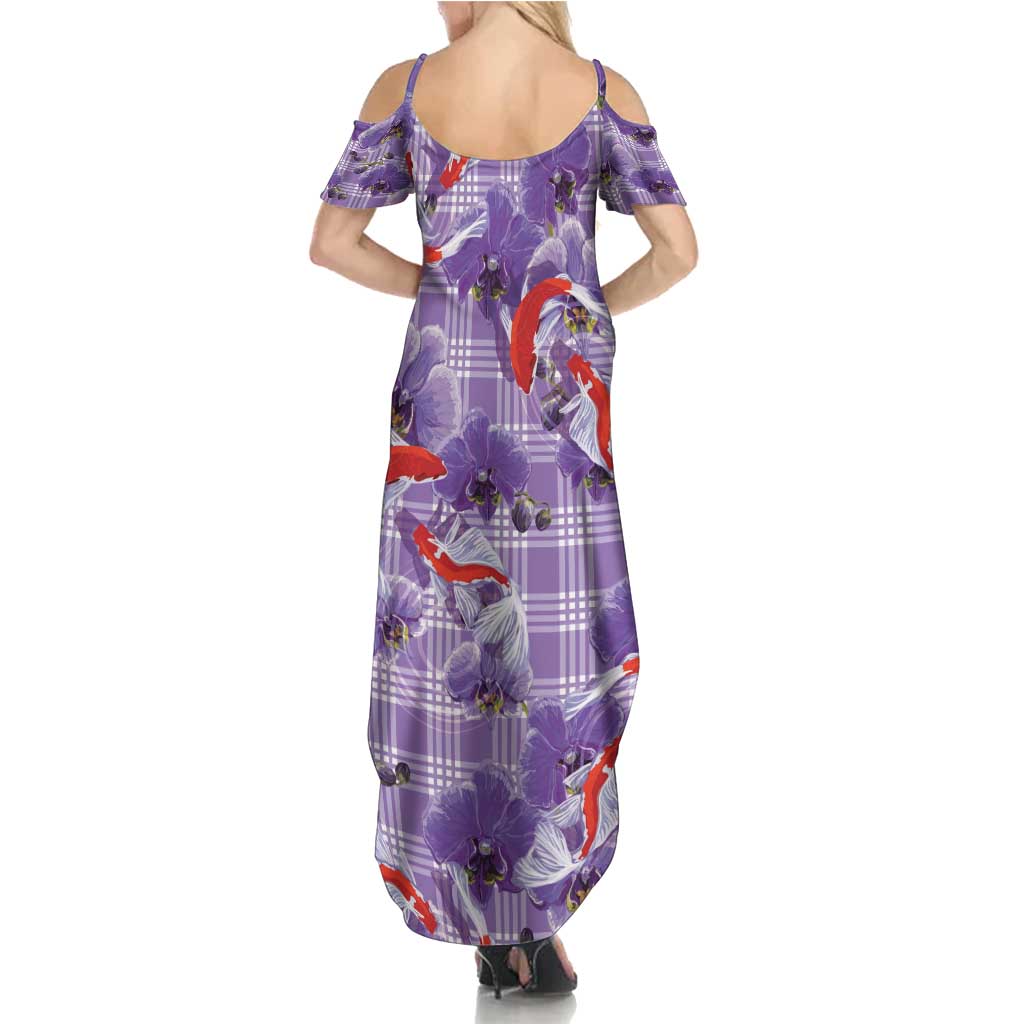 Lavender Palaka Hawaii Aloha Family Matching Summer Maxi Dress and Hawaiian Shirt Koi Pond Mix Orchids - Polynesian Pride