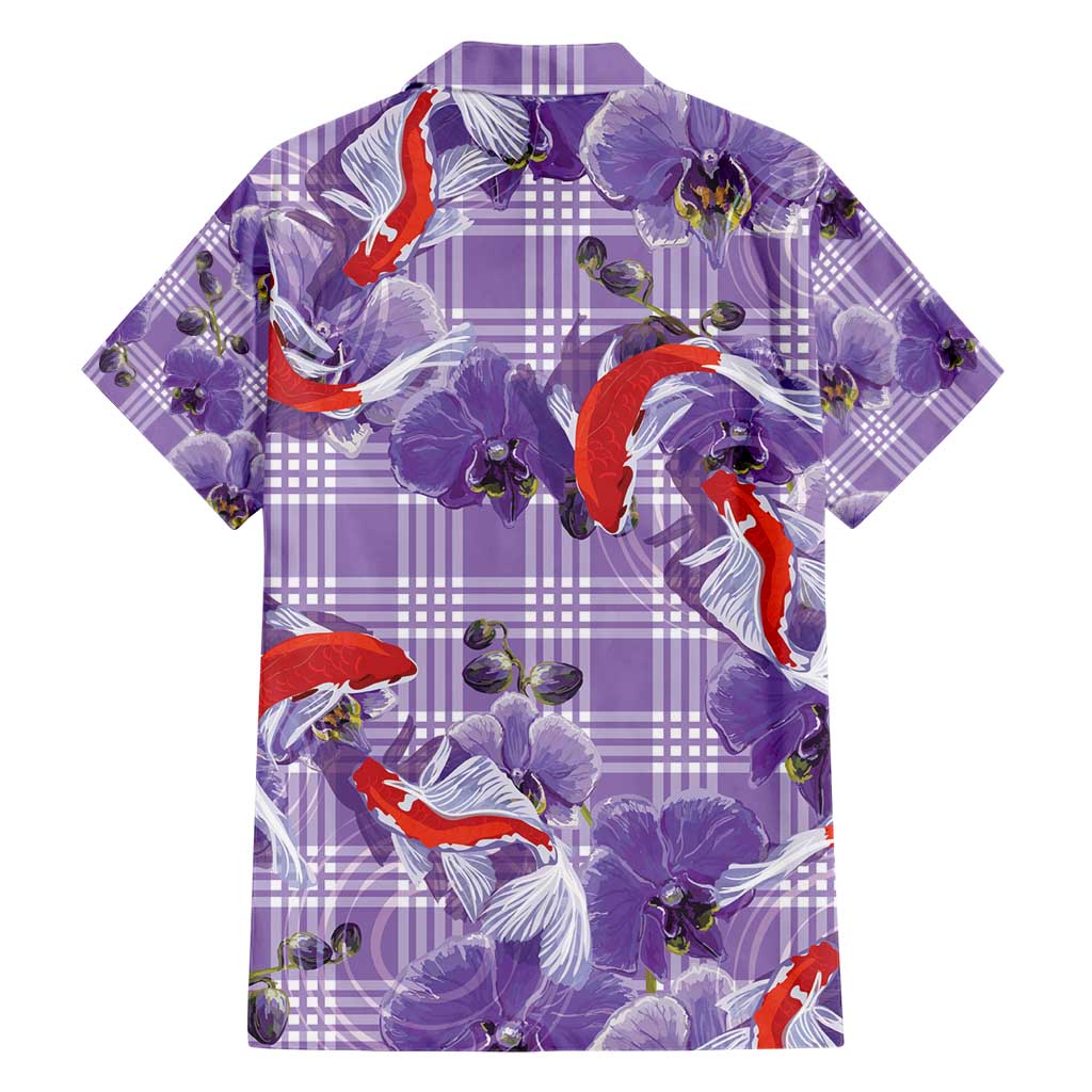 Lavender Palaka Hawaii Aloha Hawaiian Shirt Koi Pond Mix Orchids - Polynesian Pride