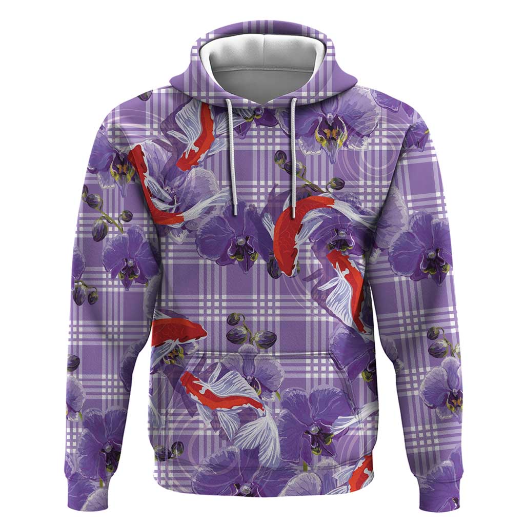 Lavender Palaka Hawaii Aloha Hoodie Koi Pond Mix Orchids - Polynesian Pride