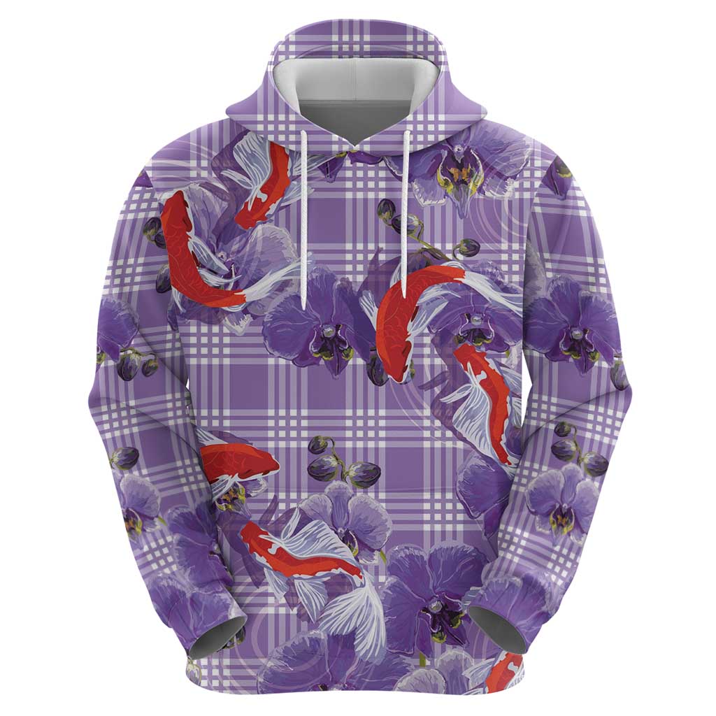 Lavender Palaka Hawaii Aloha Hoodie Koi Pond Mix Orchids - Polynesian Pride