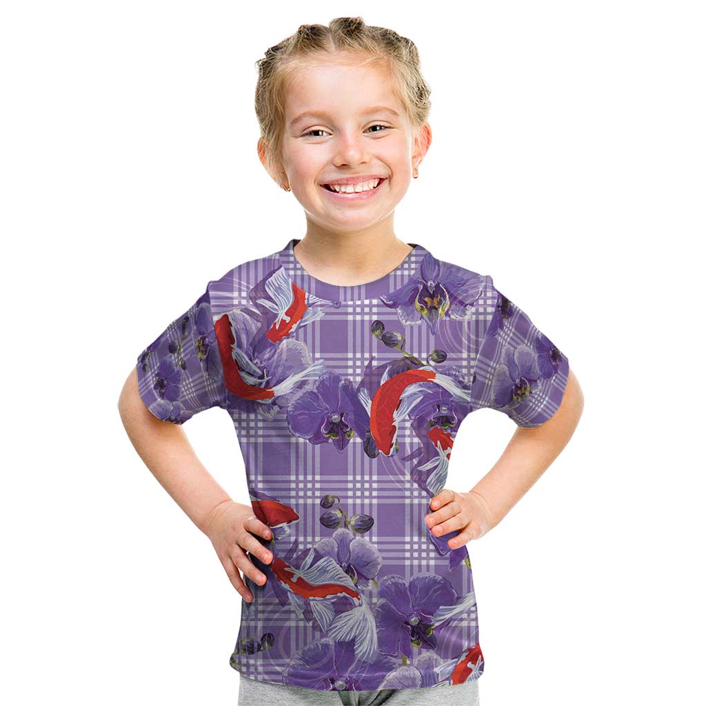 Lavender Palaka Hawaii Aloha Kid T Shirt Koi Pond Mix Orchids - Polynesian Pride