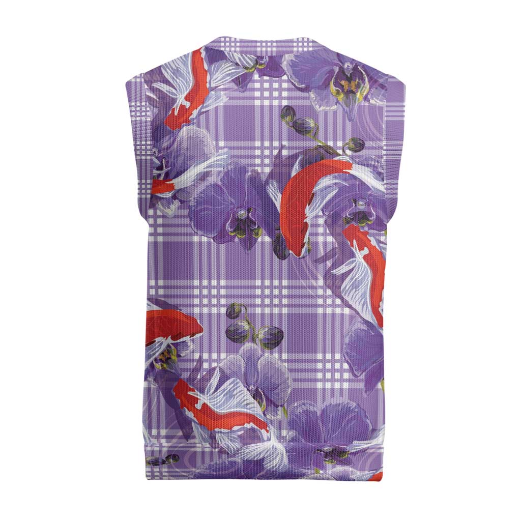 Lavender Palaka Hawaii Aloha Christmas Knitted V-Neck Vest Koi Pond Mix Orchids - Polynesian Pride