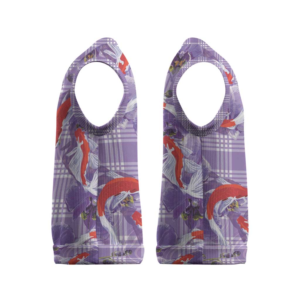 Lavender Palaka Hawaii Aloha Christmas Knitted V-Neck Vest Koi Pond Mix Orchids - Polynesian Pride