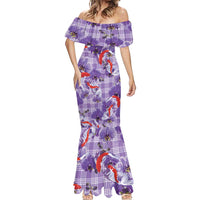 Lavender Palaka Hawaii Aloha Mermaid Dress Koi Pond Mix Orchids - Polynesian Pride