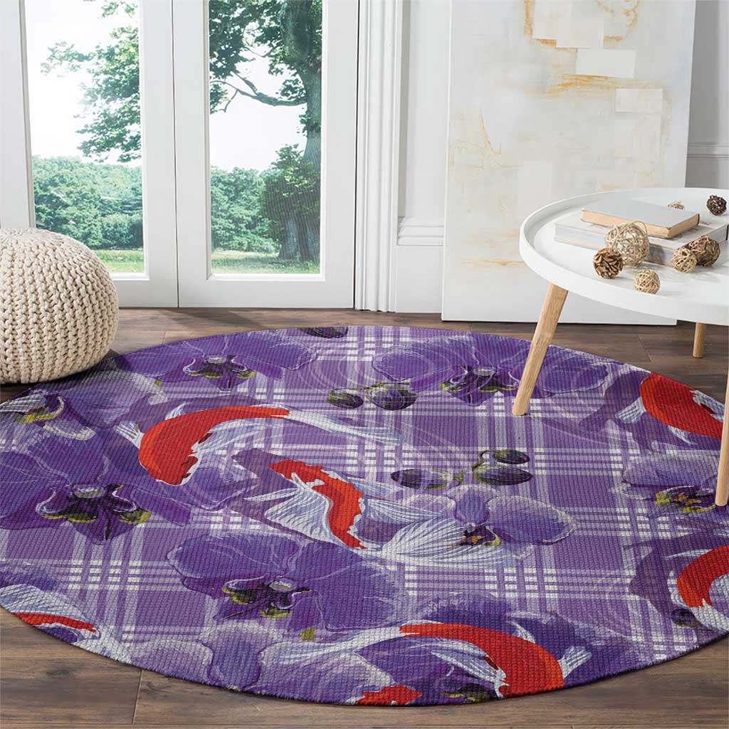 Lavender Palaka Hawaii Aloha Round Carpet Koi Pond Mix Orchids - Polynesian Pride