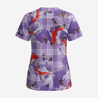 Lavender Palaka Hawaii Aloha Scrub Top Koi Pond Mix Orchids - Polynesian Pride