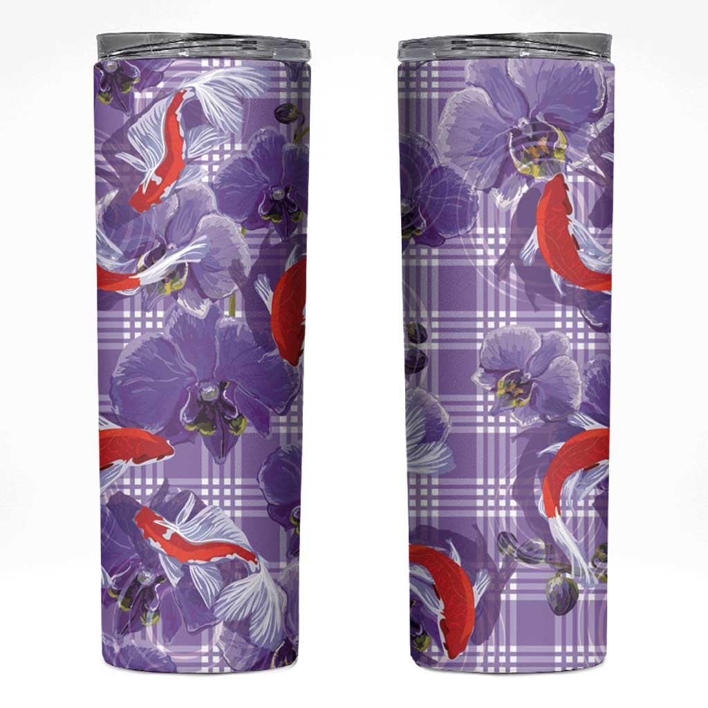 Lavender Palaka Hawaii Aloha Skinny Tumbler Koi Pond Mix Orchids - Polynesian Pride