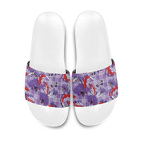 Lavender Palaka Hawaii Aloha Slide Sandals Koi Pond Mix Orchids - Polynesian Pride