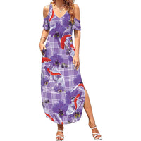 Lavender Palaka Hawaii Aloha Summer Maxi Dress Koi Pond Mix Orchids - Polynesian Pride