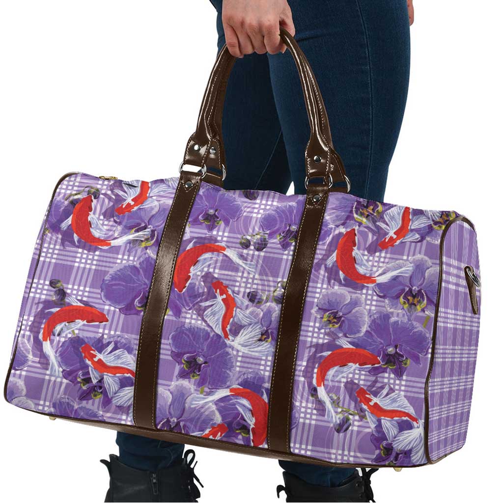 Lavender Palaka Hawaii Aloha Travel Bag Koi Pond Mix Orchids - Polynesian Pride