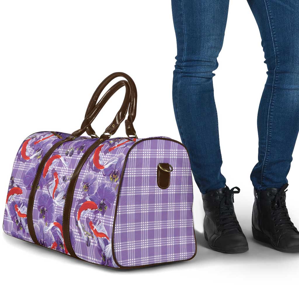 Lavender Palaka Hawaii Aloha Travel Bag Koi Pond Mix Orchids - Polynesian Pride