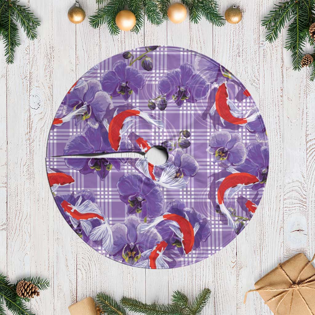 Lavender Palaka Hawaii Aloha Tree Skirt Koi Pond Mix Orchids - Polynesian Pride