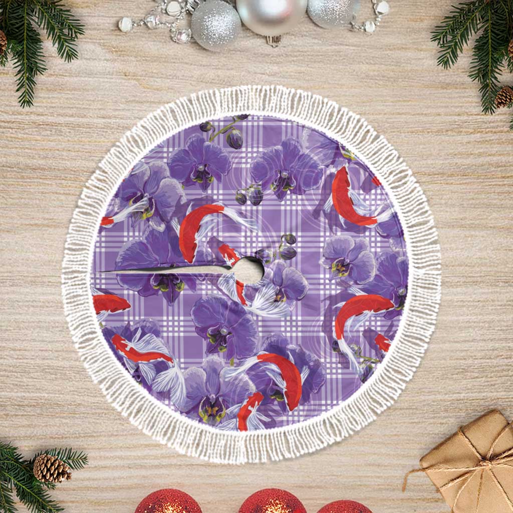 Lavender Palaka Hawaii Aloha Tree Skirt Koi Pond Mix Orchids - Polynesian Pride