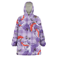 Lavender Palaka Hawaii Aloha Wearable Blanket Hoodie Koi Pond Mix Orchids - Polynesian Pride