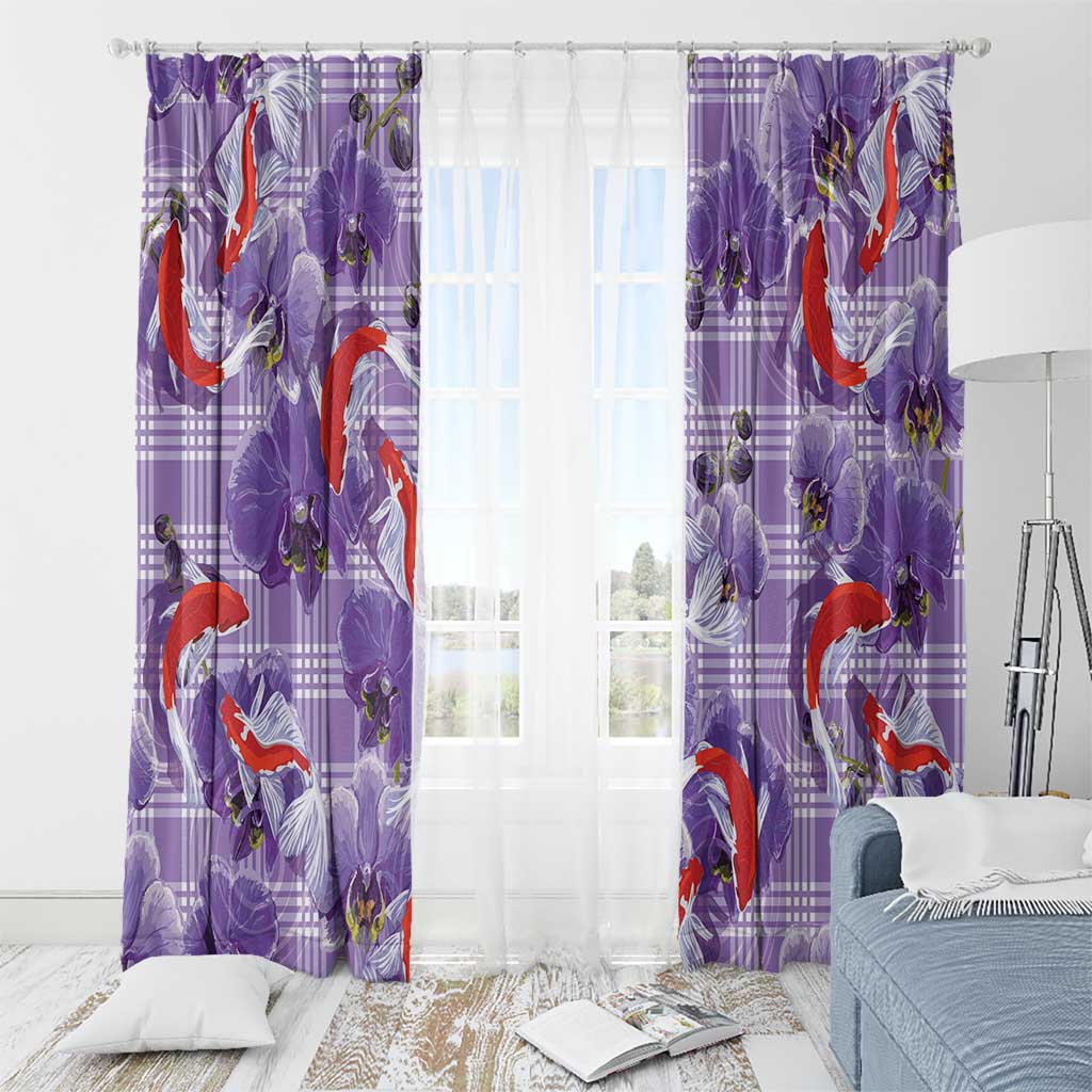 Lavender Palaka Hawaii Aloha Window Curtain Koi Pond Mix Orchids - Polynesian Pride