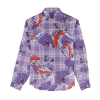 Lavender Palaka Hawaii Aloha Women Casual Shirt Koi Pond Mix Orchids - Polynesian Pride