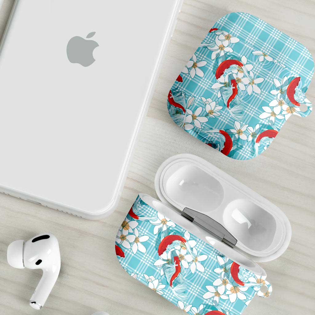 Turquoise Palaka Hawaii Aloha AirPods Case Koi Pond Mix Plumeria - Polynesian Pride