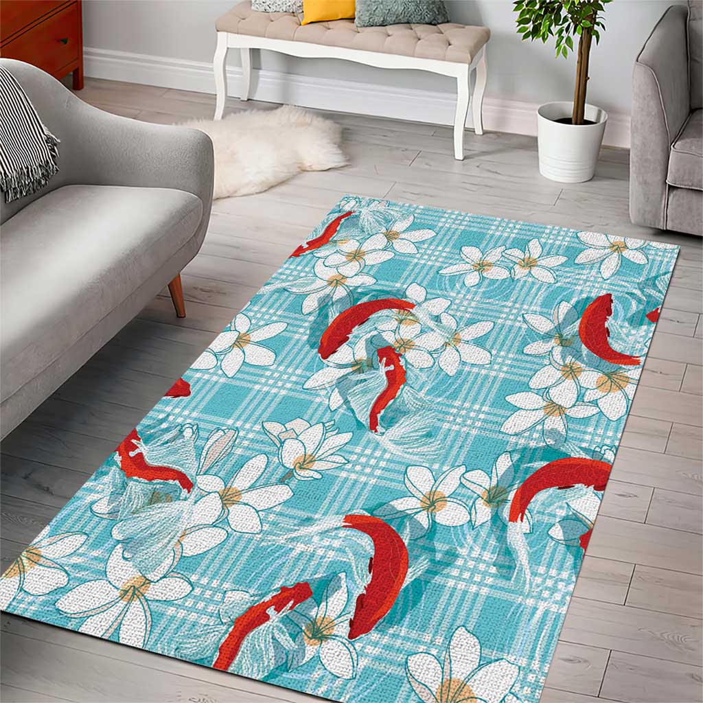 Turquoise Palaka Hawaii Aloha Area Rug Koi Pond Mix Plumeria - Polynesian Pride