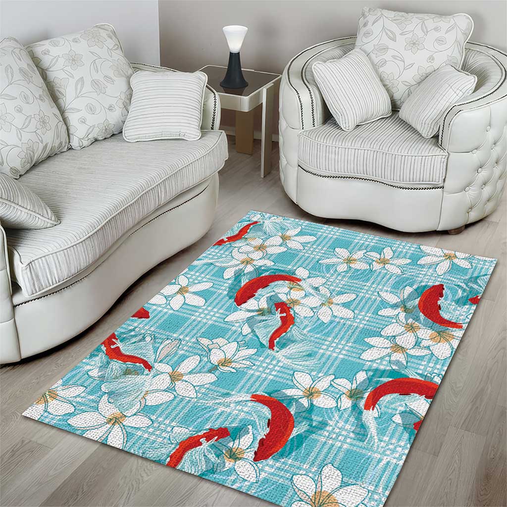Turquoise Palaka Hawaii Aloha Area Rug Koi Pond Mix Plumeria - Polynesian Pride