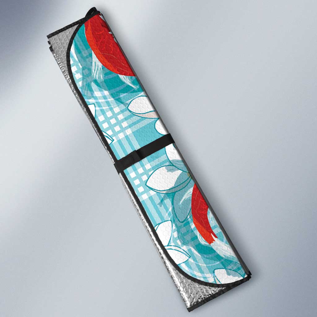 Turquoise Palaka Hawaii Aloha Auto Sun Shade Koi Pond Mix Plumeria - Polynesian Pride